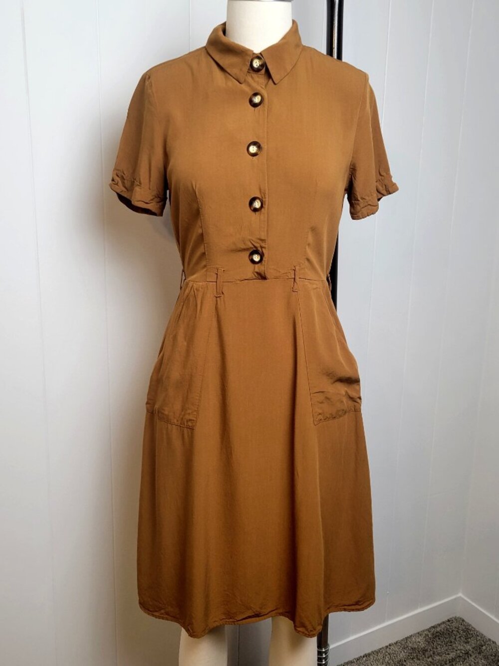 Monteau Brown Button Front Shirt Dress Safari Academia